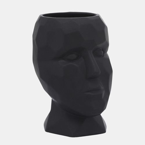16712-01#Porcelain, 6" Dia Face Vase, Black