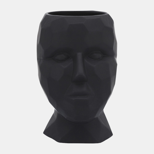 16712-01#Porcelain, 6" Dia Face Vase, Black