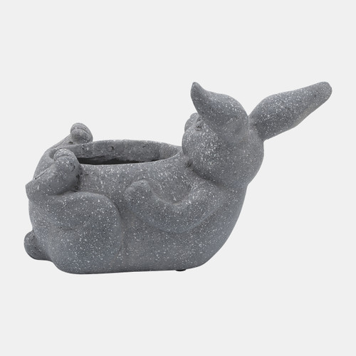 16749-01#Resin, 15"d  Laying Bunny Planter, Gray