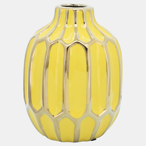 12540-08#Ceramic Vase 8"h, Yellow/gold