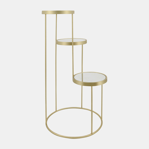 16762#Metal, S/2 22/27"h 3-tiered Plant Stand, Gold