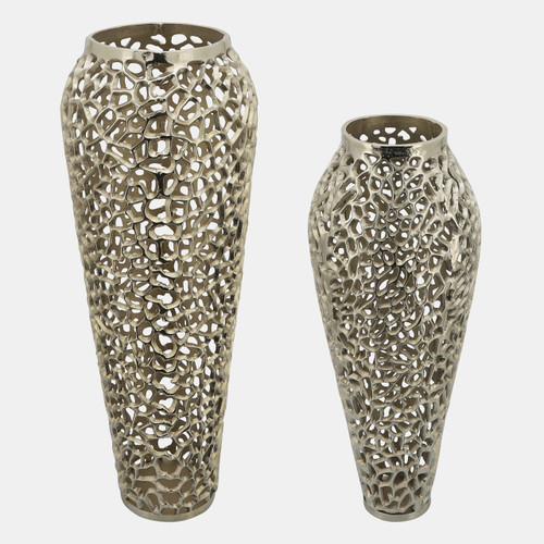 16763-01#Metal, 26"h Cut-out Vase, Gold
