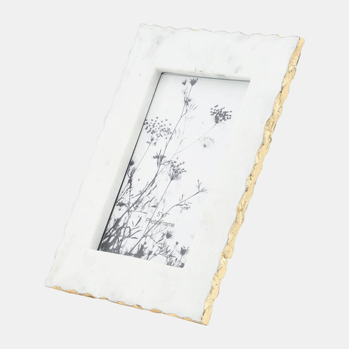 16794-02#Marble, 5x7 Jagged Photo Frame W/ Gold Trim, Whit