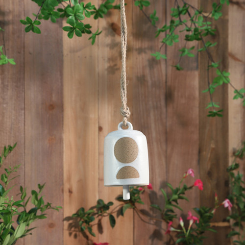 16778-01#Cer, 4" Hanging Bell Circles, White/beige 