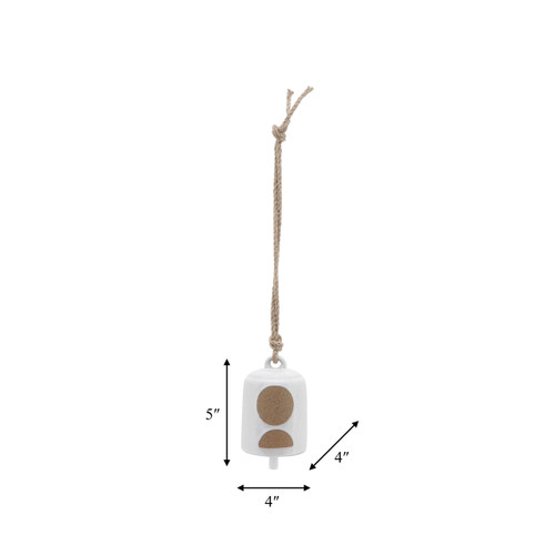 16778-01#Cer, 4" Hanging Bell Circles, White/beige 