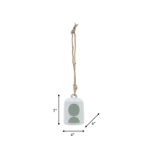 16778-02#Cer, 4" Hanging Bell Circles, White/green