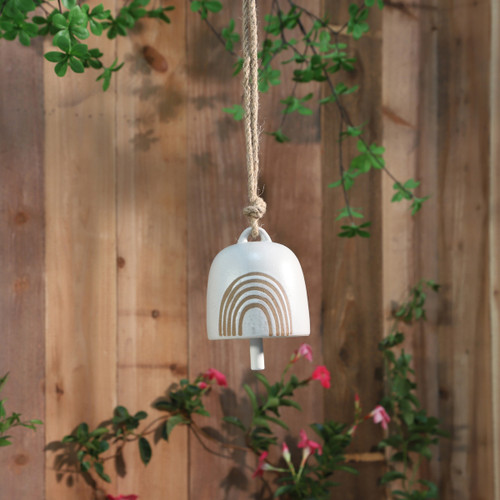 16778-03#Cer, 4" Hanging Bell Rainbow, White/beige 