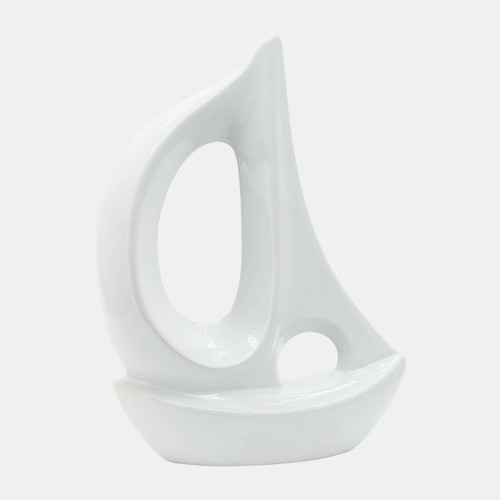 10854-01#White Ceramic Sailboat 13"