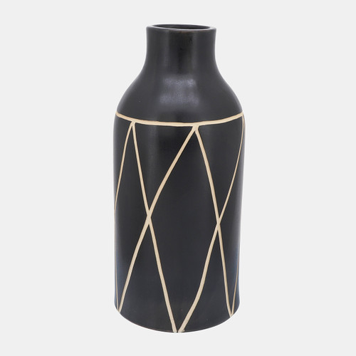 16809#Cer, 16"h Tribal Vase, Black