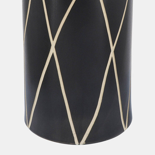 16809#Cer, 16"h Tribal Vase, Black