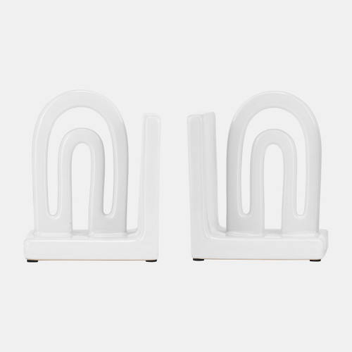 16834-01#Cer,s/2 6" Arch Bookends, White