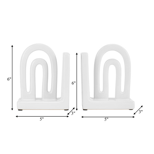 16834-01#Cer,s/2 6" Arch Bookends, White