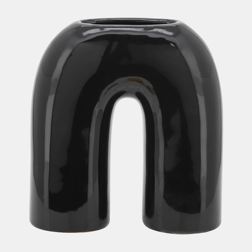 16839-02#Cer, 8" Horseshoe Vase, Black