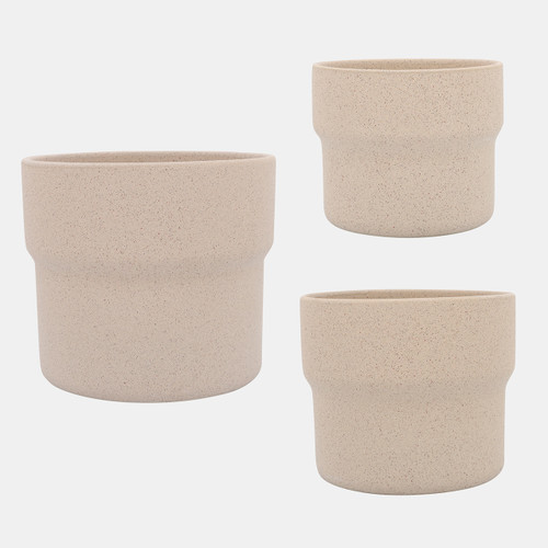 16772-01#Cer, S/3 7/9/10"d Mushroom Planters, Tan