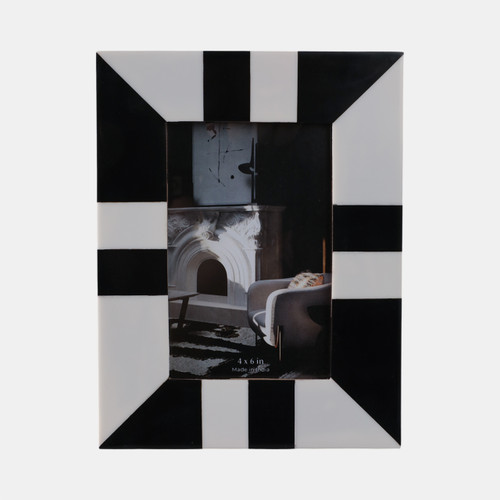16850#Resin, 4x6 Geometric Photo Frame, Black/white
