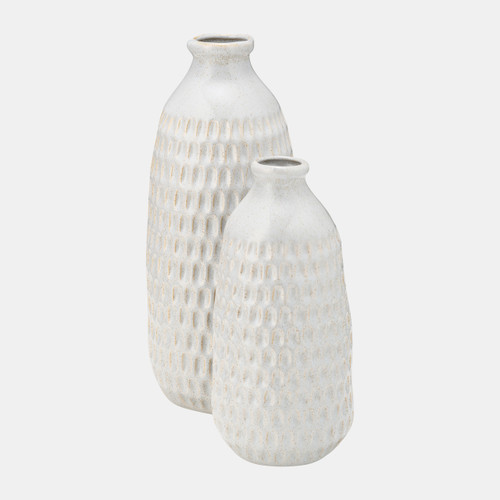 13922-25#Cer, 12" Dimpled Vase, Oatmeal