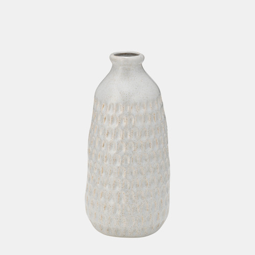 13922-26#Cer, 9" Dimpled Vase, Oatmeal