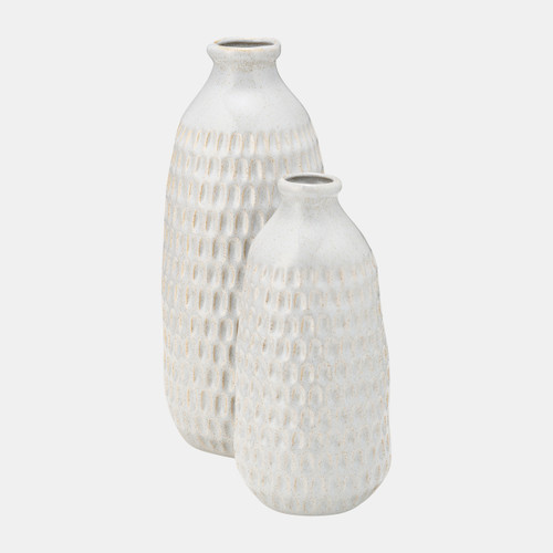 13922-26#Cer, 9" Dimpled Vase, Oatmeal