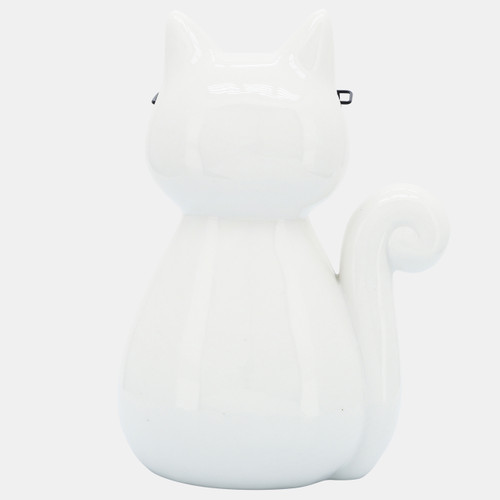 16932-02#Porcelain, 7"h Cat W/ Glasses, White