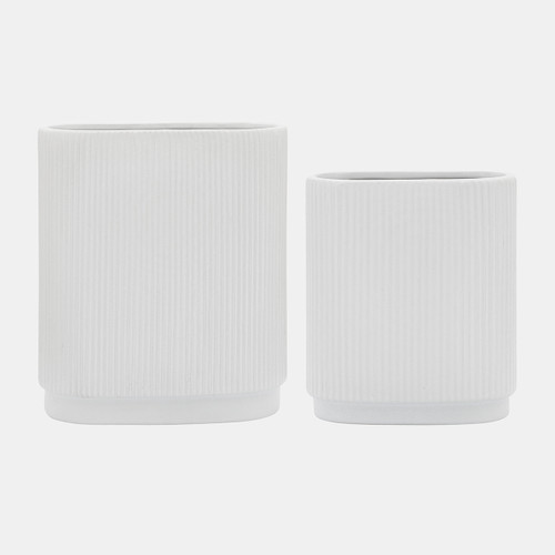 16937-01#Cer, 12"h Ridged Vase, White