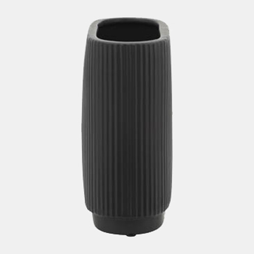 16937-04#Cer, 8"h Ridged Vase, Black