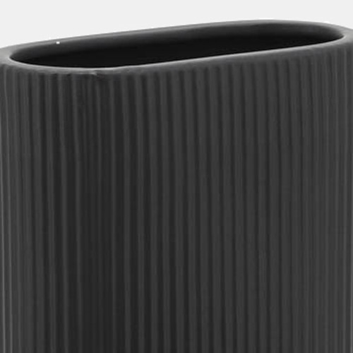 16937-04#Cer, 8"h Ridged Vase, Black