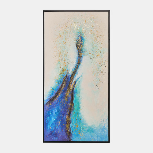 70170#32x64 Handpainted Abstract Canvas, White/blue