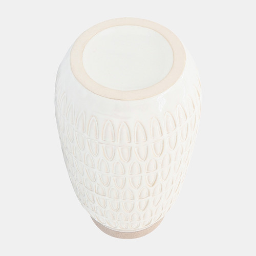 16945-02#Cer, 10"h Carved Vase, Beige