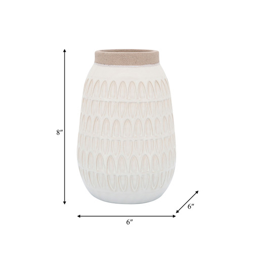 16945-03#Cer, 8"h Carved Vase, Beige