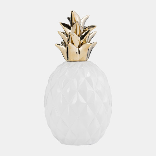 16957-02#Cer, 13" Pineapple Deco, White