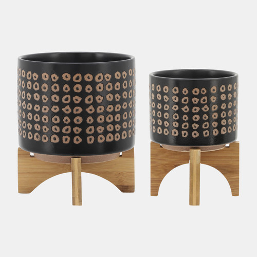 14764-04#Cer, S/2 5/8" Planter On Stand, Brown