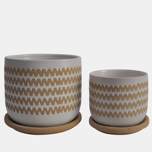 16108-07#S/2 5/6" Zig-zag Planter W/ Saucer, White