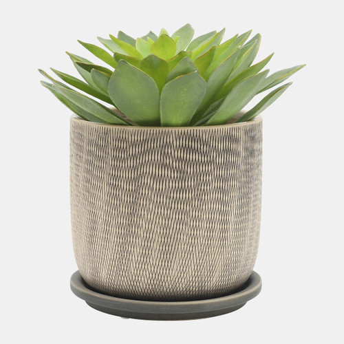 16116-04#S/2 5/6" Mesh Planter W/ Saucer, Gray