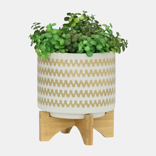 16121-04#S/2 5/8" Zig-zag Planter W/ Stand, White