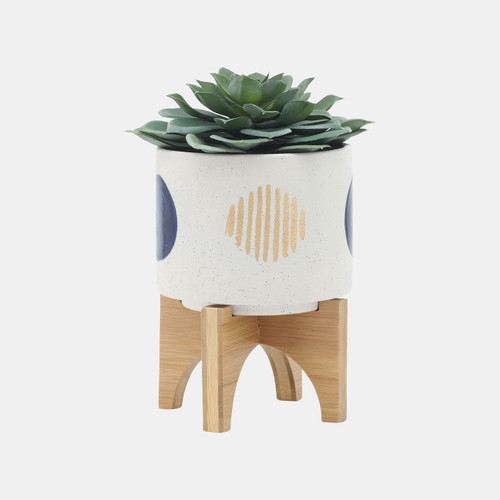 16122-04#S/2 5/8" Funky Planter W/ Stand, White