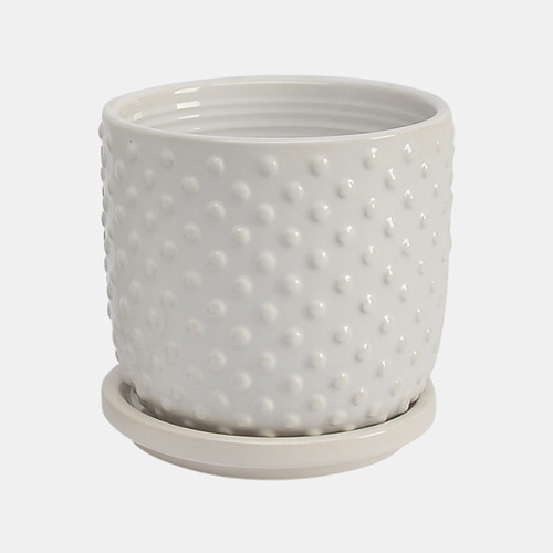 15795-03#S/2 5/6" Tiny Dots Planter W/ Saucer, White