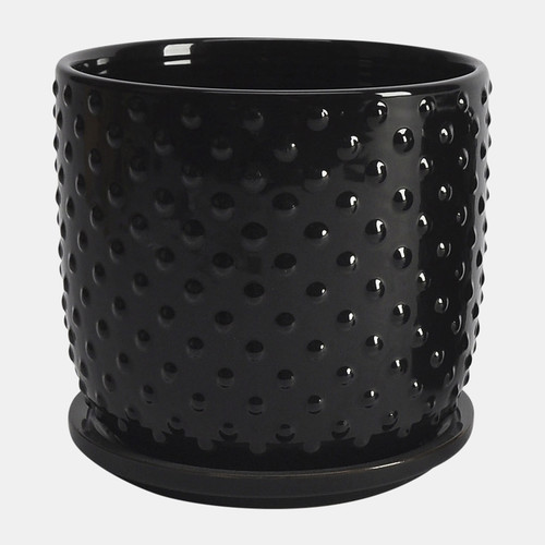 15796-03#S/2 5/6" Tiny Dots Planter W/ Saucer, Black