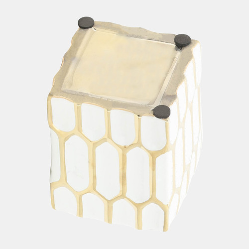 16981-05#Cer, 4"h Pen Holder, White/gold