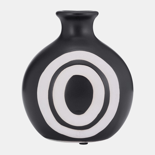 16986#Cer, 7"h Abstract Vase, Black