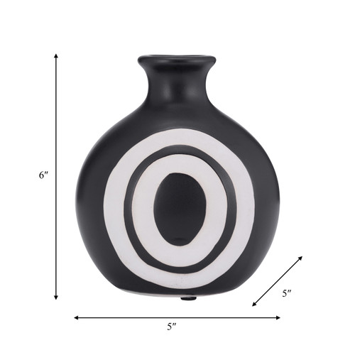 16986#Cer, 7"h Abstract Vase, Black