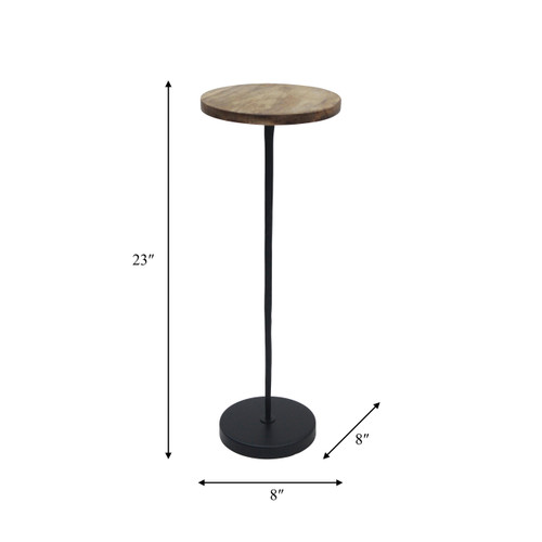 17021#Metal/wood, 23"h Drink Table, Brown/black Kd