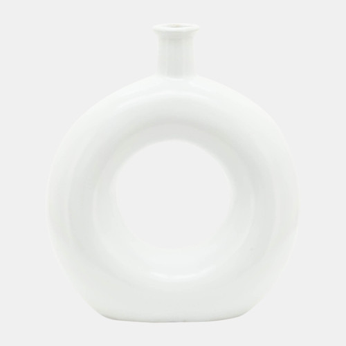 17024-01#Cer, 8"h Round Cut-out Vase, White