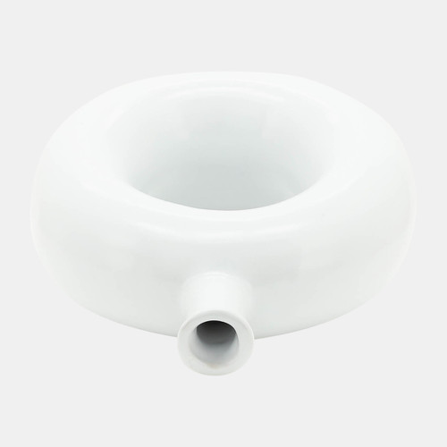 17024-01#Cer, 8"h Round Cut-out Vase, White