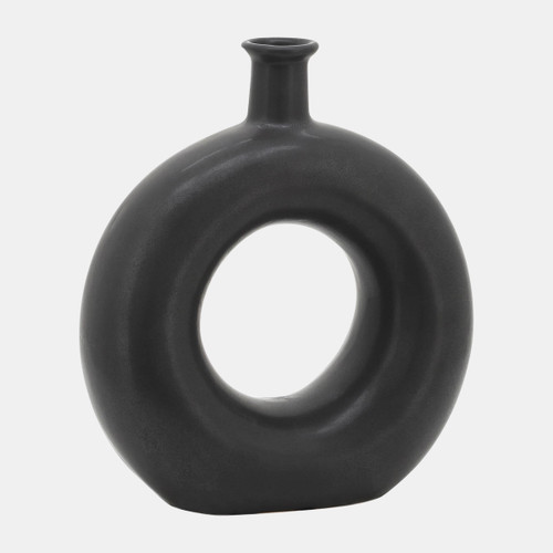17024-02#Cer, 8"h Round Cut-out Vase, Black