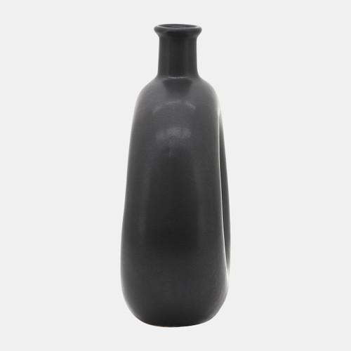 17024-02#Cer, 8"h Round Cut-out Vase, Black