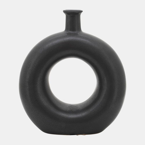 17024-02#Cer, 8"h Round Cut-out Vase, Black