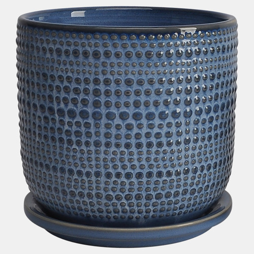 14770-14#Cer, S/2 2 5/6" Textured Planter W/ Saucer,  Blue