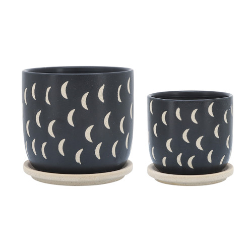 16833-07#Ceramic S/2 5/6" Moon Planter Saucer, Black