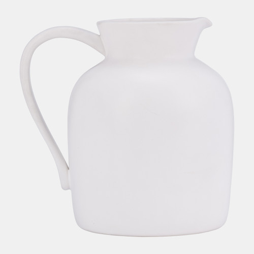 17052-01#Cer, 8" Pitcher Vase, White
