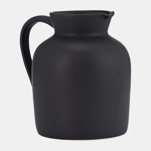 17052-02#Cer, 8" Pitcher Vase, Black